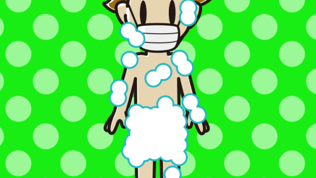 マスクをする泡だらけの男子高校生のイラスト【色、背景あり】PNG