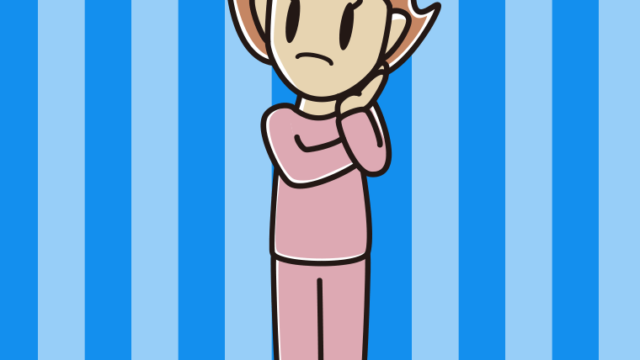 考える部屋着の女性のイラスト【色、背景あり】PNG