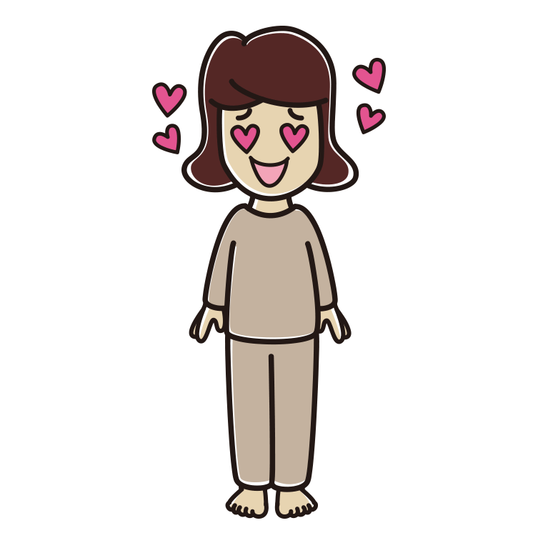 目がハートの部屋着の女子高校生のイラスト【色あり、背景なし】透過PNG