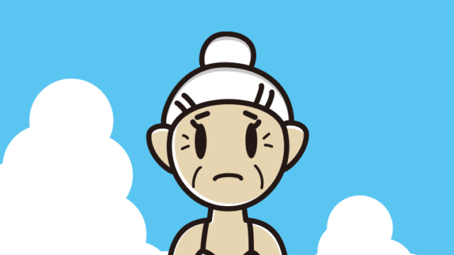 海に入って困るおばあさんのイラスト【色、背景あり】PNG