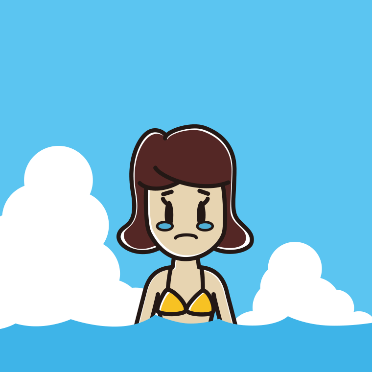 海に入って泣く女子高校生のイラスト【色、背景あり】PNG