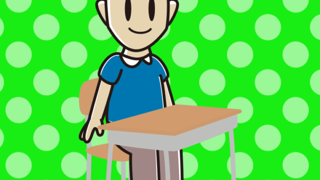 教室の席に座る男性のイラスト【色、背景あり】PNG
