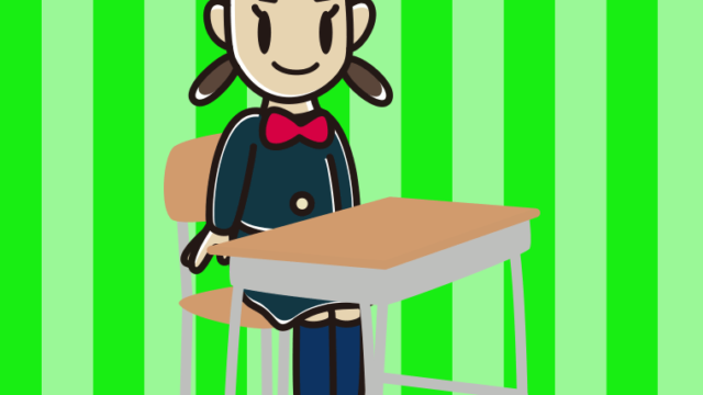 教室の席に座る女子中学生のイラスト【色、背景あり】PNG