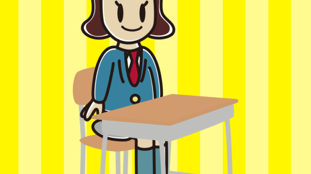 教室の席に座る女子高校生のイラスト【色、背景あり】PNG