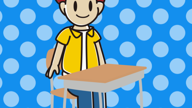 教室の席に座る男子大学生のイラスト【色、背景あり】PNG