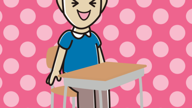 教室の席で笑う男性のイラスト【色、背景あり】PNG