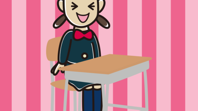教室の席で笑う女子中学生のイラスト【色、背景あり】PNG