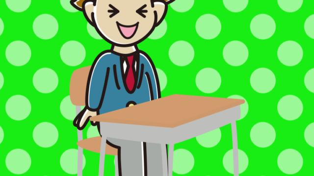教室の席で笑う男子高校生のイラスト【色、背景あり】PNG