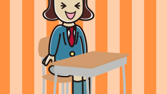 教室の席で笑う女子高校生のイラスト【色、背景あり】PNG