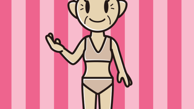 案内する下着姿のおばあさんのイラスト【色、背景あり】PNG