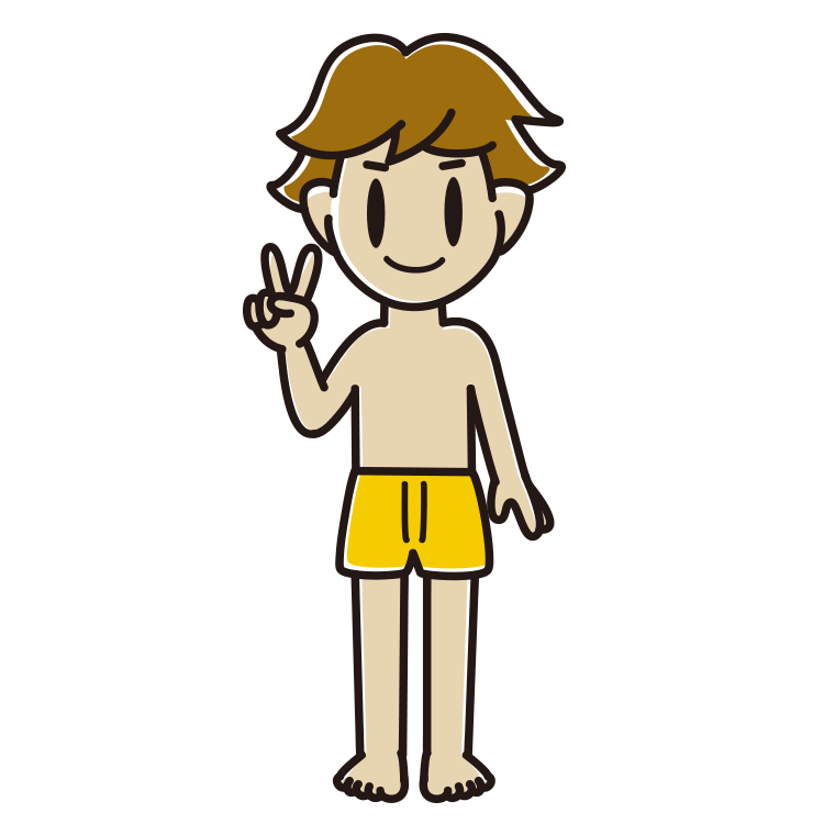 ピースをする下着姿の男子高校生のイラスト【色あり、背景なし】透過PNG