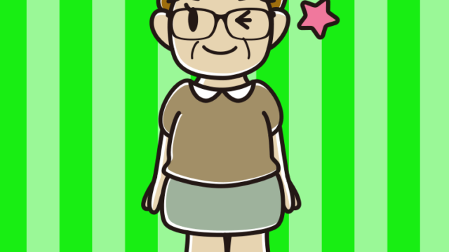 ウインクする眼鏡のおばさんのイラスト【色、背景あり】PNG