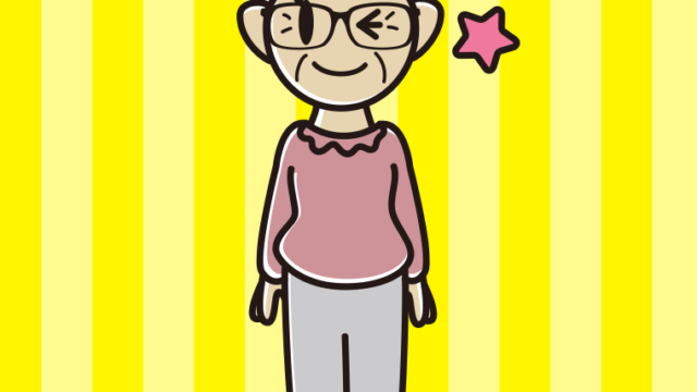 ウインクする眼鏡のおばあさんのイラスト【色、背景あり】PNG