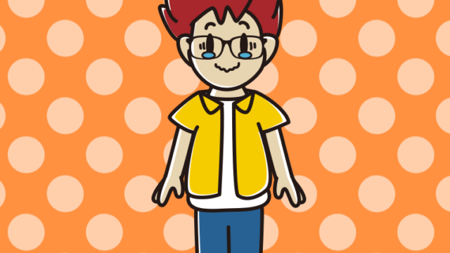 ジーンとする眼鏡の男子大学生のイラスト【色、背景あり】PNG