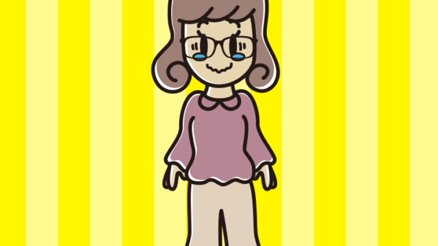 ジーンとする眼鏡の女子大学生のイラスト【色、背景あり】PNG