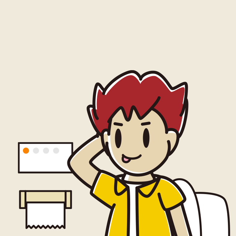 トイレでテヘヘな男子大学生のイラスト【色、背景あり】PNG