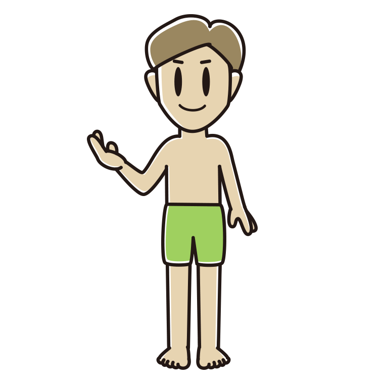 案内する水着の男性のイラスト【色あり、背景なし】透過PNG