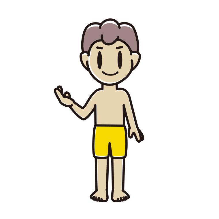 案内する水着の男子中学生のイラスト【色あり、背景なし】透過PNG