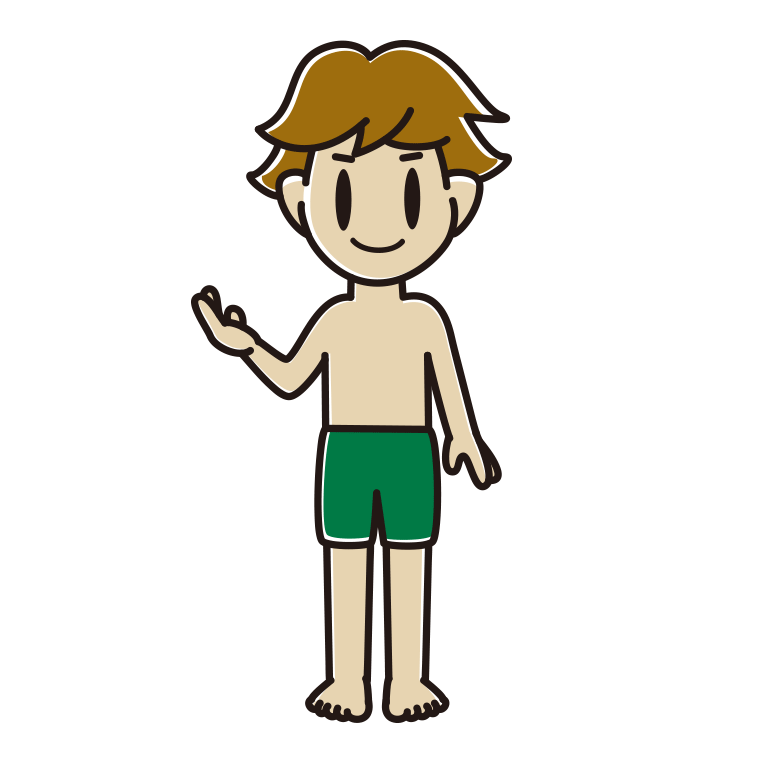 案内する水着の男子高校生のイラスト【色あり、背景なし】透過PNG