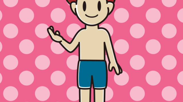 案内する水着の男子大学生のイラスト【色、背景あり】PNG