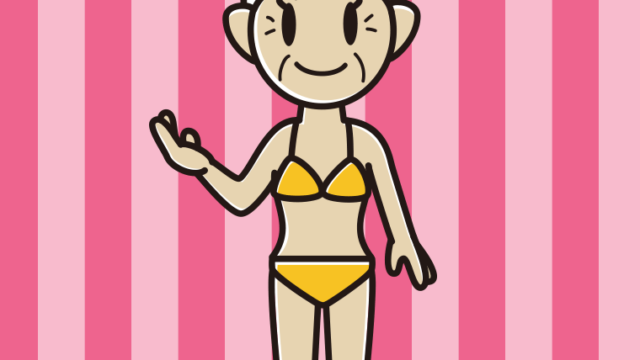 案内する水着のおばあさんのイラスト【色、背景あり】PNG