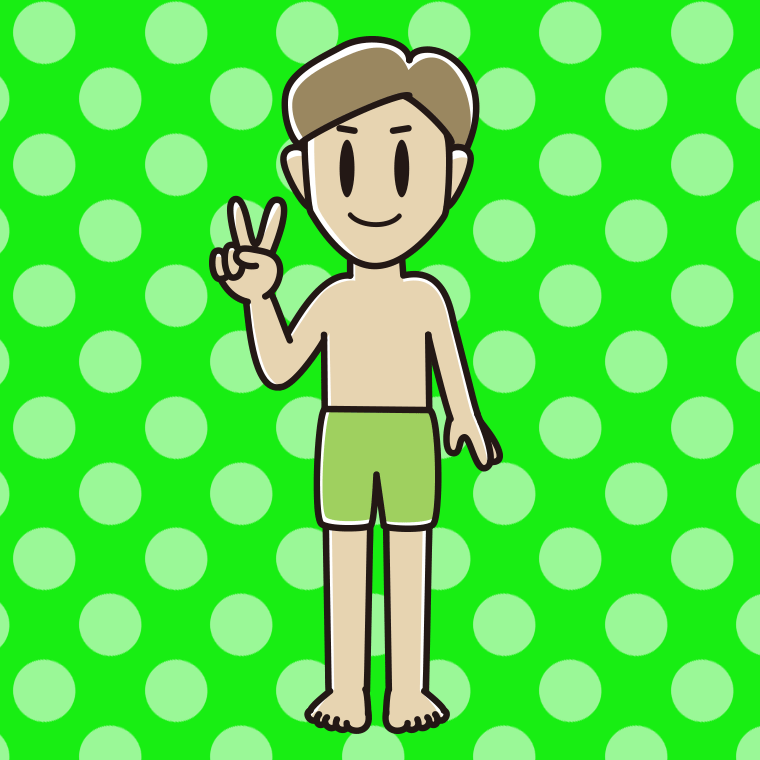 ピースをする水着の男性のイラスト【色、背景あり】PNG