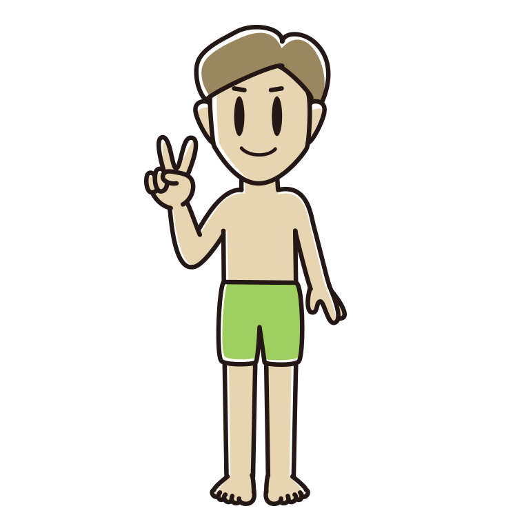 ピースをする水着の男性のイラスト【色あり、背景なし】透過PNG