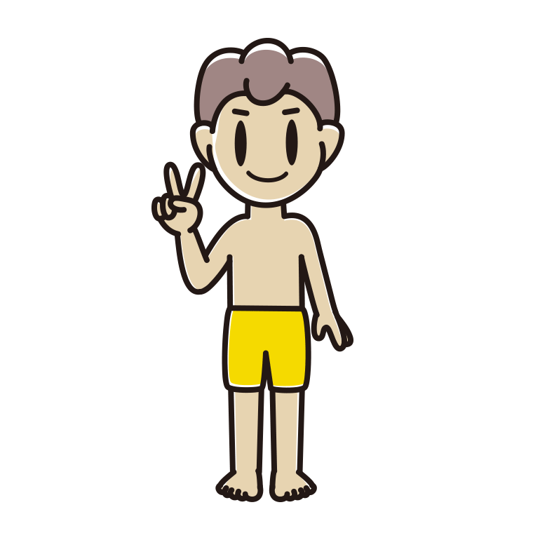 ピースをする水着の男子中学生のイラスト【色あり、背景なし】透過PNG