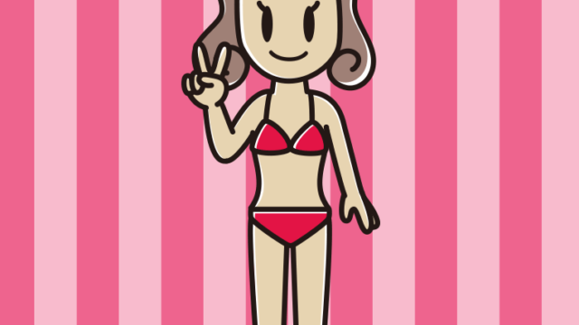 ピースをする水着の女子大学生のイラスト【色、背景あり】PNG