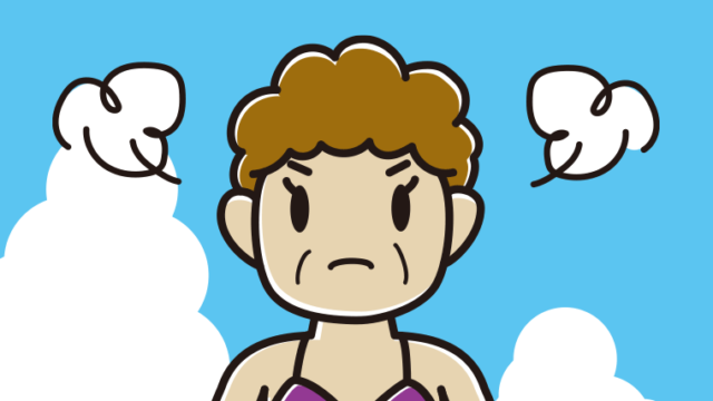 海に入って怒るおばさんのイラスト【色、背景あり】PNG