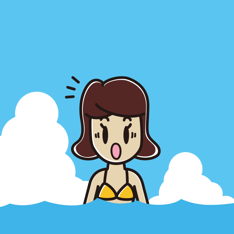 海に入って驚く女子高校生のイラスト【色、背景あり】PNG