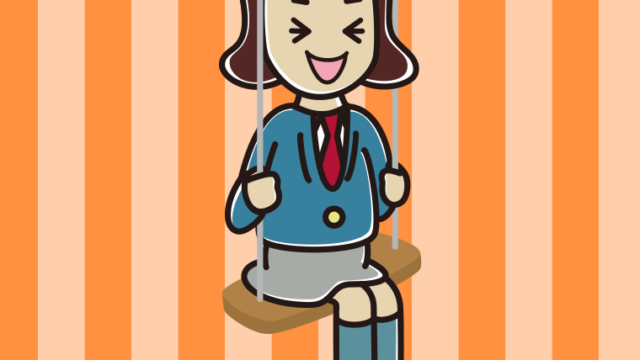 ブランコで笑う女子高校生のイラスト【色、背景あり】PNG