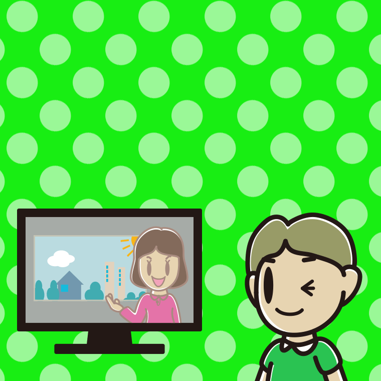 テレビにウインクする小学生男子のイラスト【色、背景あり】PNG