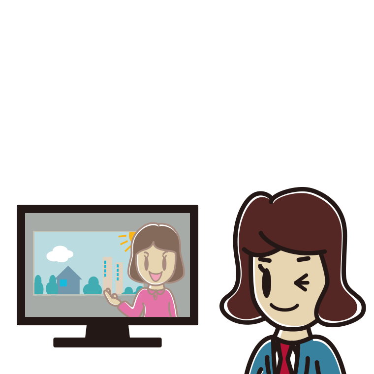 テレビにウインクする女子高校生のイラスト【色あり、背景なし】透過PNG