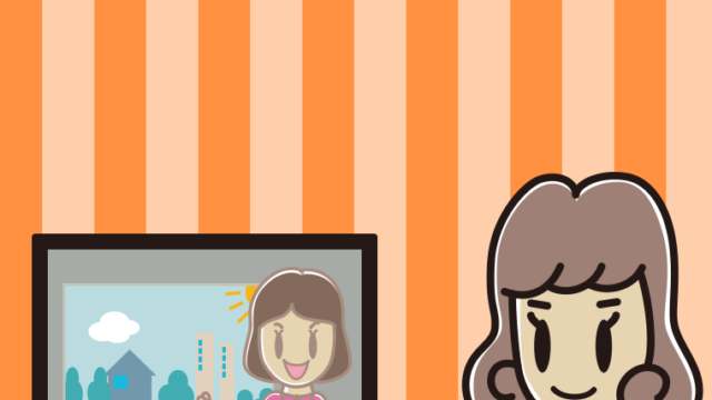 テレビに手を振る女子大学生のイラスト【色、背景あり】PNG