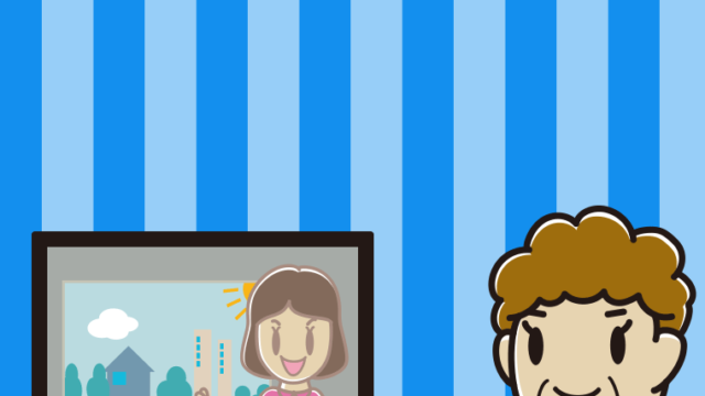 テレビに手を振るおばさんのイラスト【色、背景あり】PNG