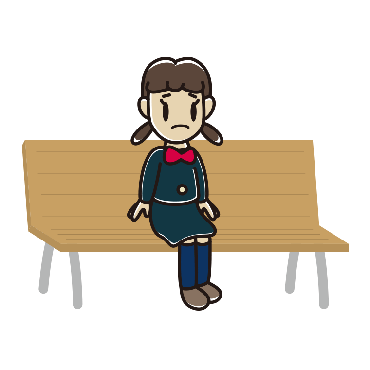 ベンチで困る女子中学生のイラスト【色あり、背景なし】透過PNG