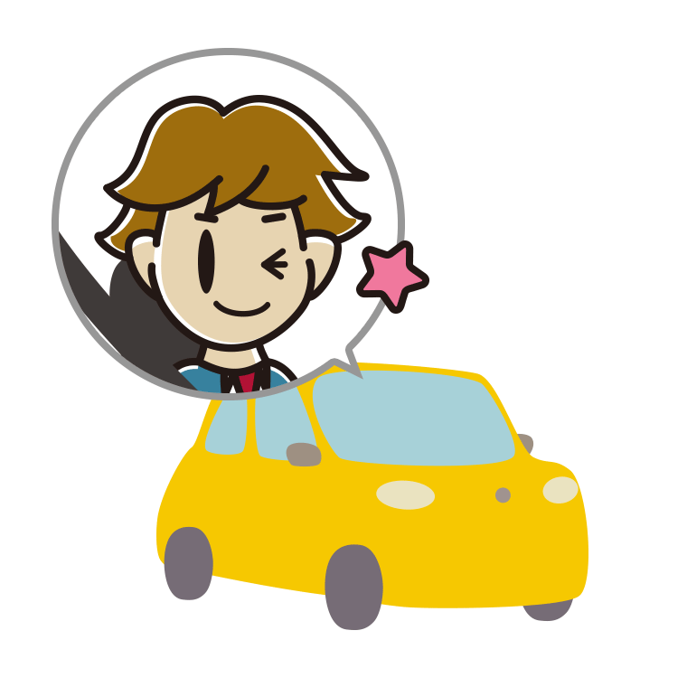 車でウインクする男子高校生のイラスト【色あり、背景なし】透過PNG