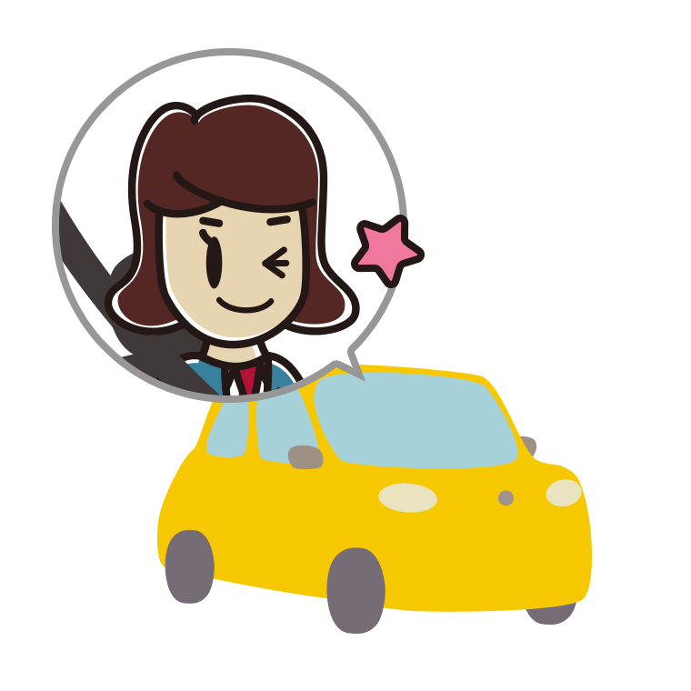 車でウインクする女子高校生のイラスト【色あり、背景なし】透過PNG