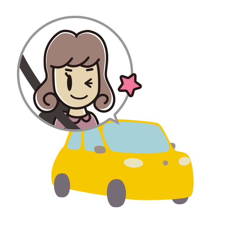 車でウインクする女子大学生のイラスト【色あり、背景なし】透過PNG