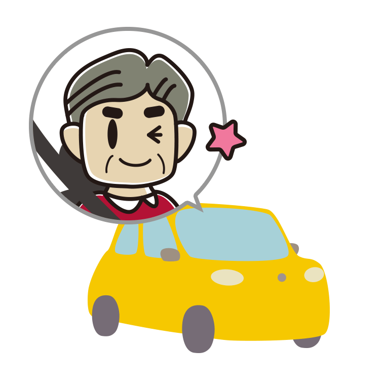 車でウインクするおじさんのイラスト【色あり、背景なし】透過PNG