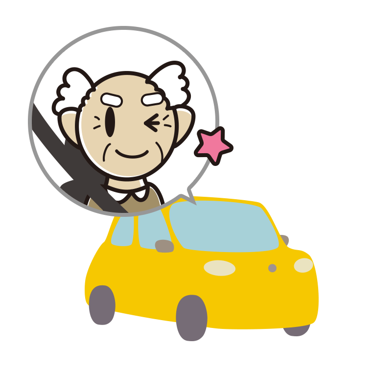 車でウインクするおじいさんのイラスト【色あり、背景なし】透過PNG