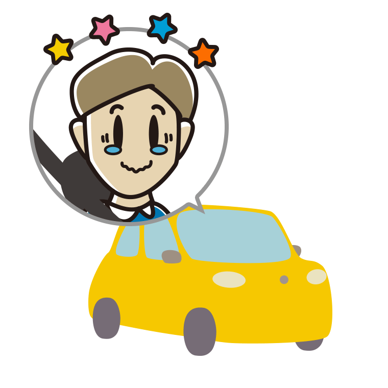 車でジーンとする男性のイラスト【色あり、背景なし】透過PNG