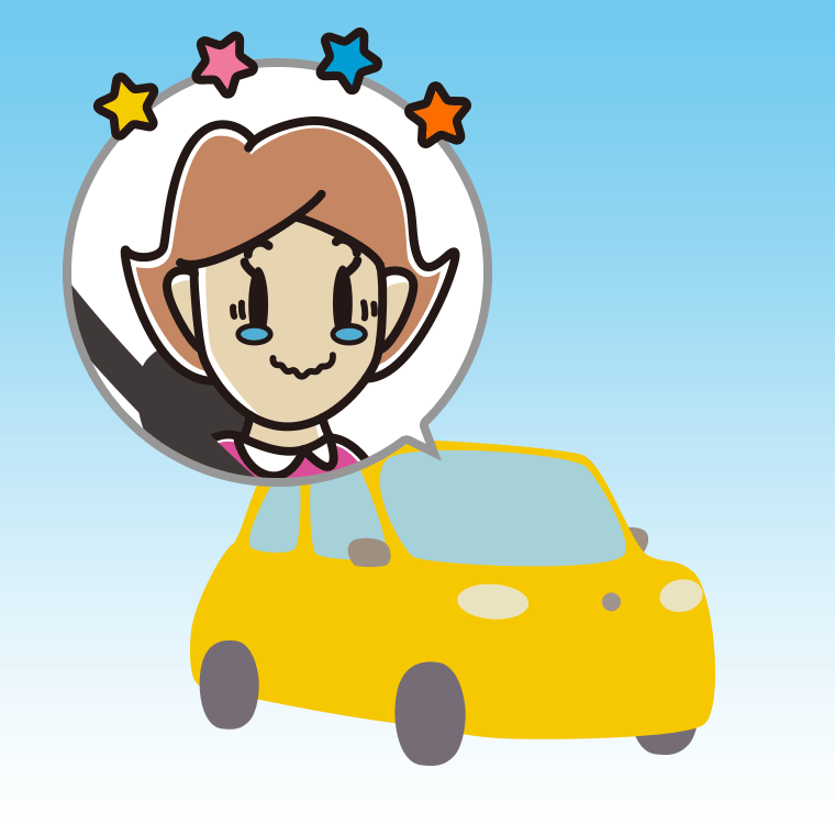 車でジーンとする女性のイラスト【色、背景あり】PNG