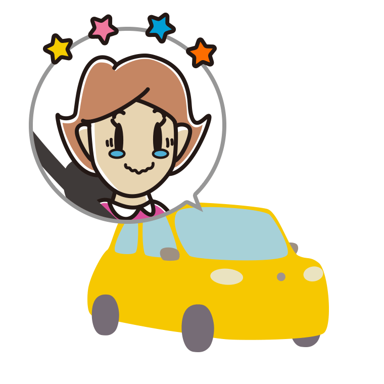 車でジーンとする女性のイラスト【色あり、背景なし】透過PNG