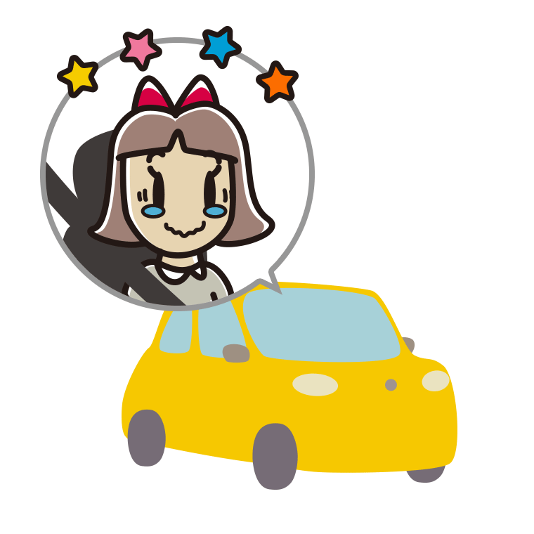 車でジーンとする小学生女子のイラスト【色あり、背景なし】透過PNG