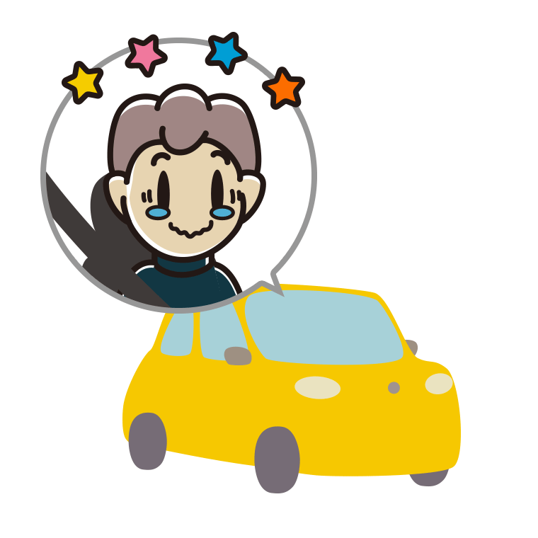 車でジーンとする男子中学生のイラスト【色あり、背景なし】透過PNG