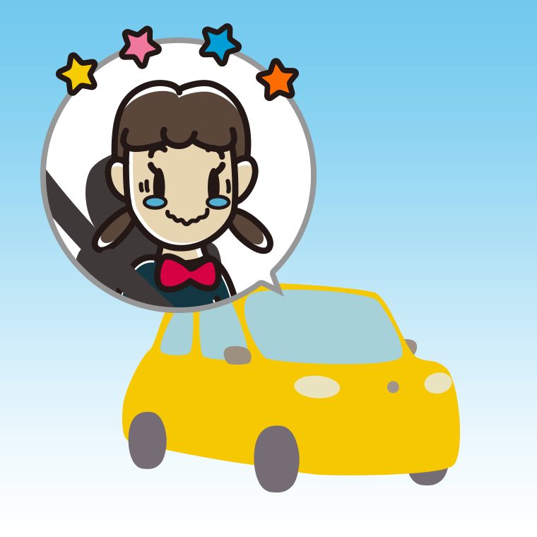 車でジーンとする女子中学生のイラスト【色、背景あり】PNG