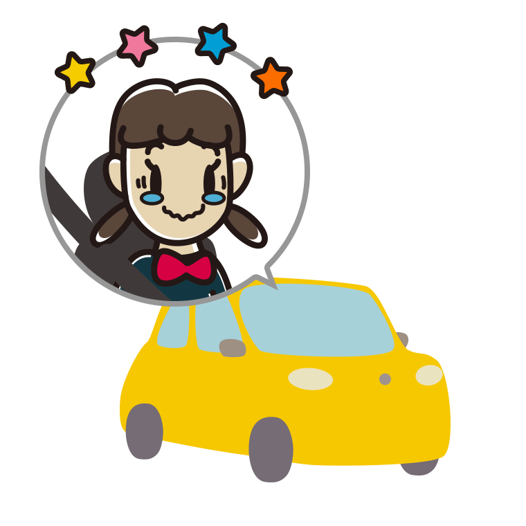 車でジーンとする女子中学生のイラスト【色あり、背景なし】透過PNG