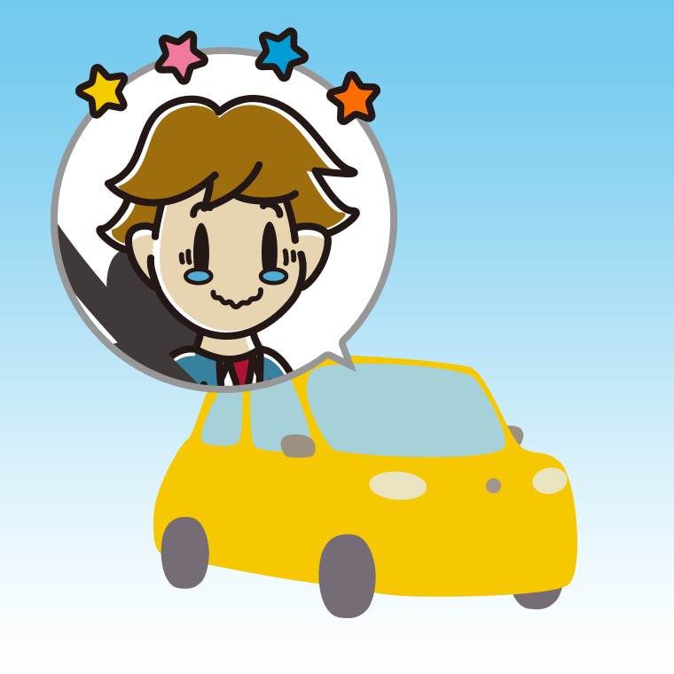 車でジーンとする男子高校生のイラスト【色、背景あり】PNG